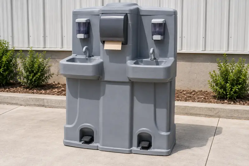 Freestanding handwashing station with dispensers and basins